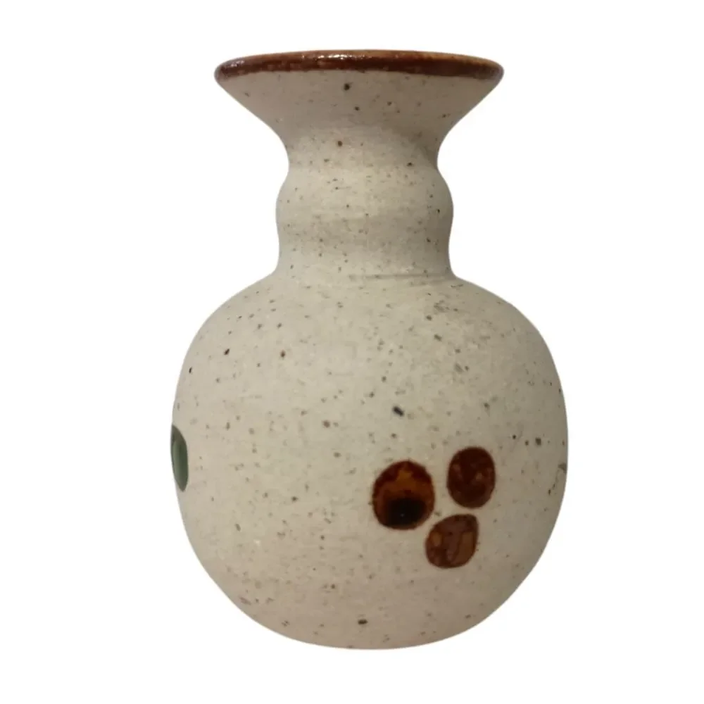 Tonala Pottery Bud Vase MINI Mexico Floral Sandstone Handpainted Signed Western.